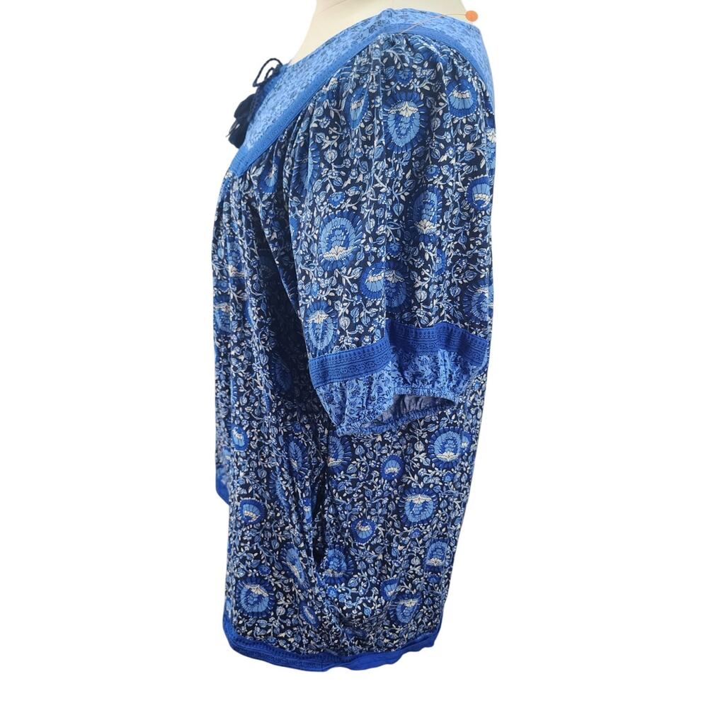 Old Navy Womens 2X Blue Floral Peasant Blouse Boho Hippie Cottagecore Pockets - Picture 4 of 13